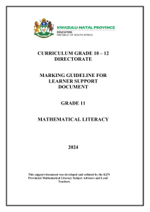 Grade 11 Mathematical Literacy Marking Guideline & Support