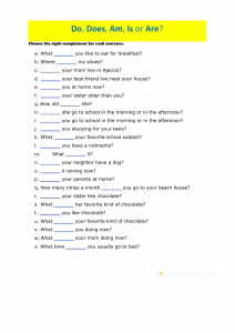 Do, Does, Am, Is, Are? Verb Worksheet