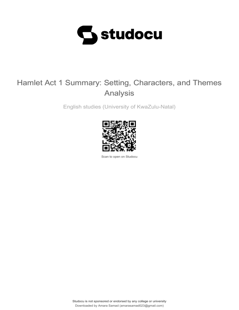 Hamlet Act 1 Summary, Characters & Themes Analysis