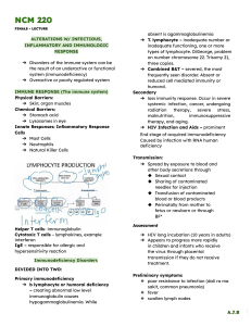 Immunology Lecture Notes: Infections, Inflammation, & Immunity
