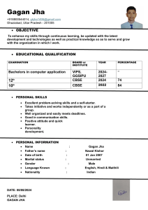 Gagan Jha - Resume: Computer Science, Early College