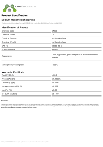 Sodium Hexametaphosphate Product Specification