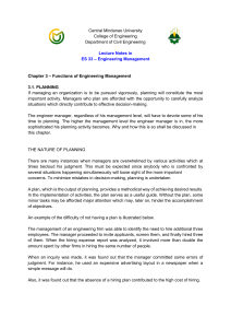 Engineering Management: Planning Functions