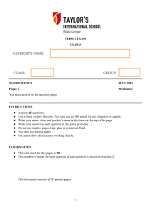 Year 8 Mathematics Exam Paper - July 2023
