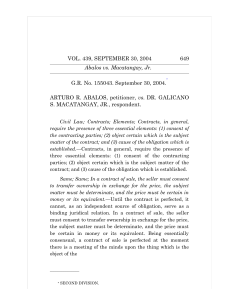 Abalos vs. Macatangay Jr. Case: Contract & Conjugal Property