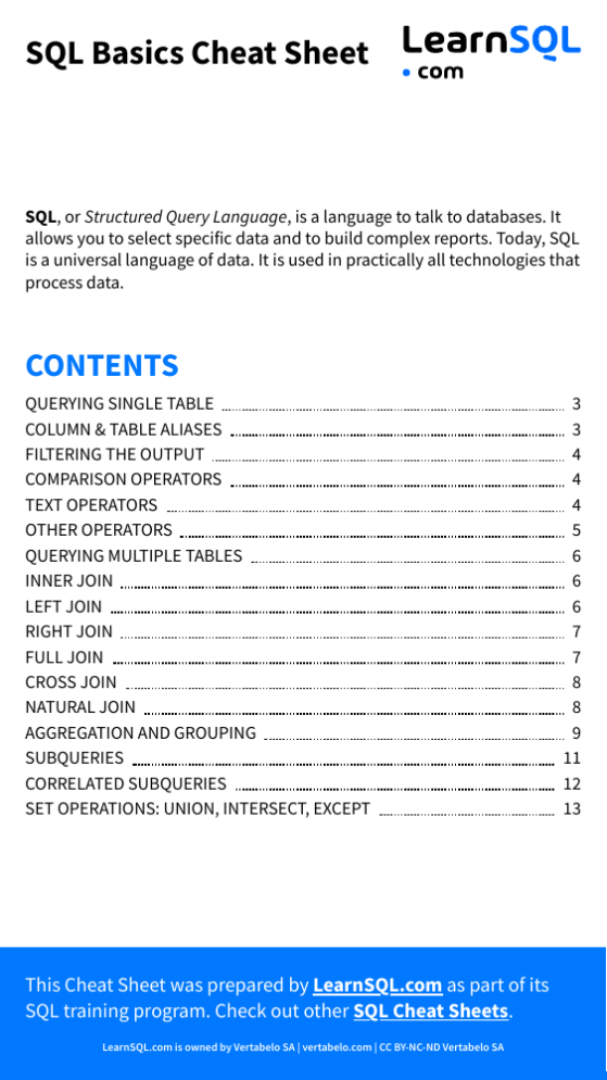 SQL Basics Cheat Sheet