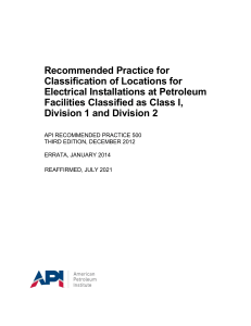 API RP 500: Electrical Installations in Petroleum Facilities