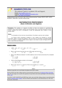 Mathematics Proficiency Test: Arithmetic & Algebra Practice
