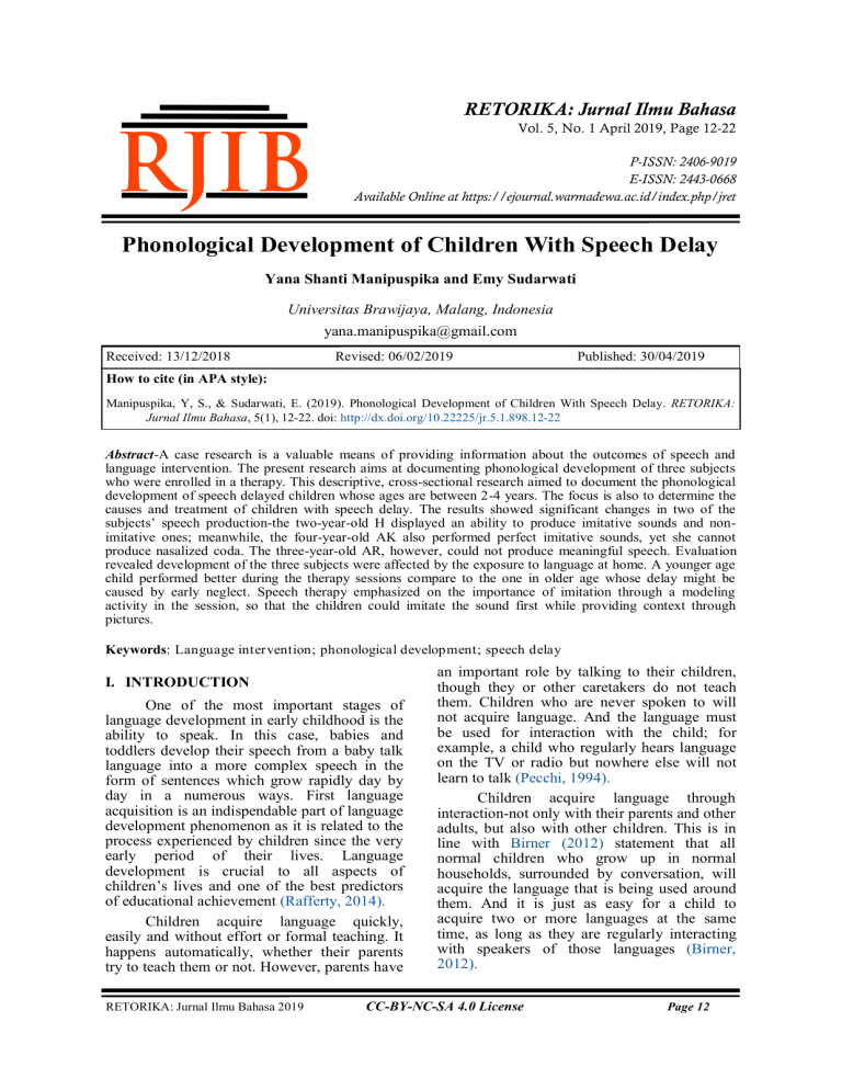 Phonological Development in Speech Delayed Children