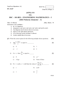 Engineering Mathematics I Exam Paper