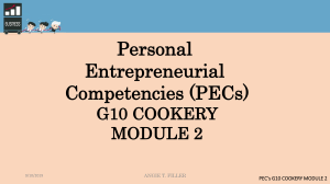 PECs in Cookery: G10 Entrepreneurial Competencies Module