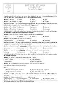English Exam: THPT Quoc Gia 2023 - High School