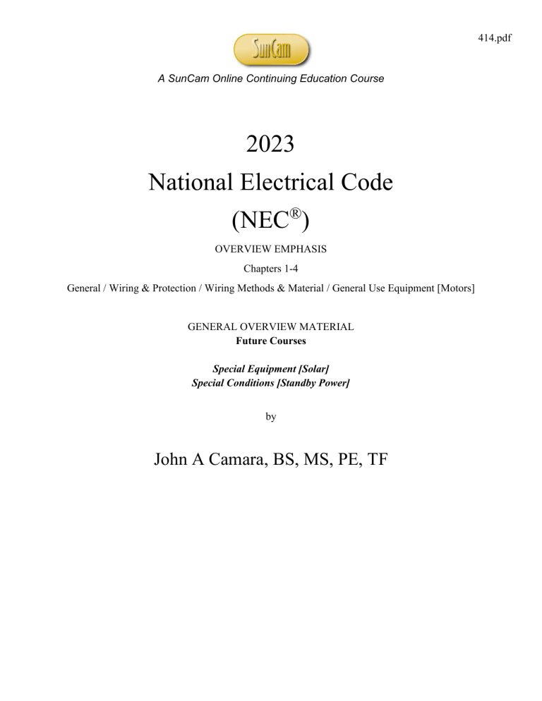 2023 NEC Overview Electrical Wiring & Protection Course
