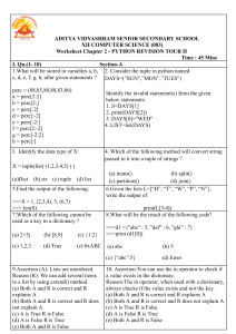 Python Revision Worksheet: XII Computer Science