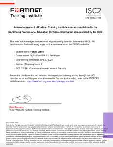 Fortinet Training Institute CPE Completion Certificate