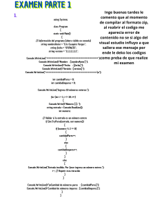 Examen de Programaci&oacute;n C#: Fragmentos de C&oacute;digo y Tareas