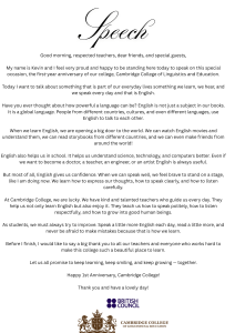 English Language Speech: Cambridge College Anniversary