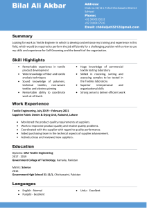 Bilal Ali Akbar - Textile Engineer Resume
