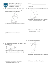 Math Worksheet: Surface Area & Volume - Secondary 2
