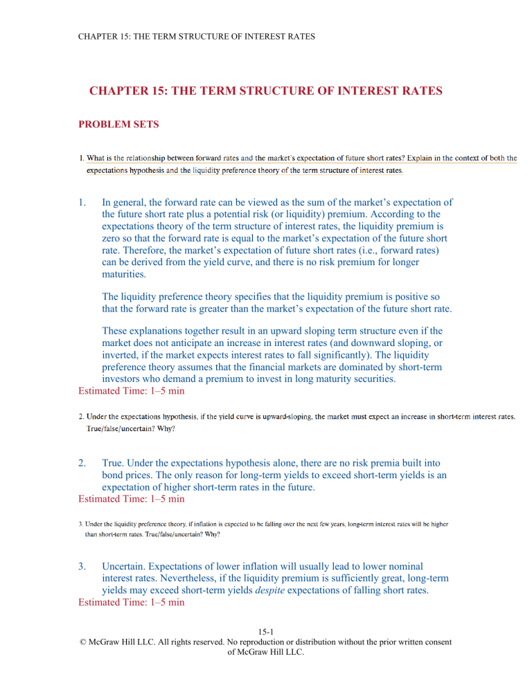 Term Structure of Interest Rates Problem Set