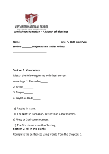 Ramadan Worksheet: Islamic Studies Blessings & Fasting Quiz