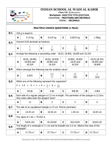 Fractions & Decimals Worksheet: Class VII Math Decimals