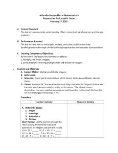 Math 9 Lesson Plan: Multiplying & Dividing Integers