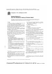 Gas Flow Resistance Testing: Standard Methods
