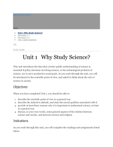 Unit 1: Why Study Science? Understanding Scientific Point of View