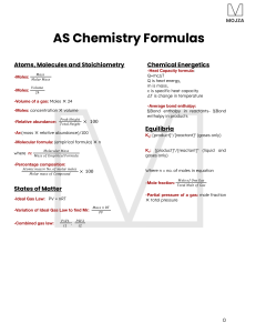 AS Chemistry Formulas: Stoichiometry, Energetics, Equilibria
