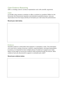 Claim Evidence Reasoning (CER) Worksheet