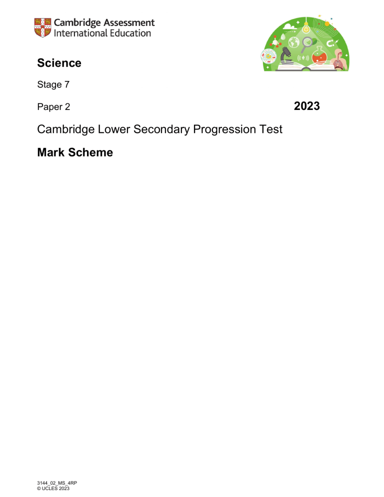 Science Stage 7 Paper 2 Mark Scheme - Cambridge