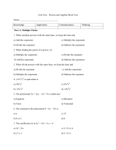 Algebra Powers & Polynomials Mock Test - High School