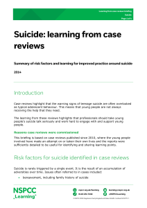 Suicide: Learning from Case Reviews | Risk Factors & Prevention