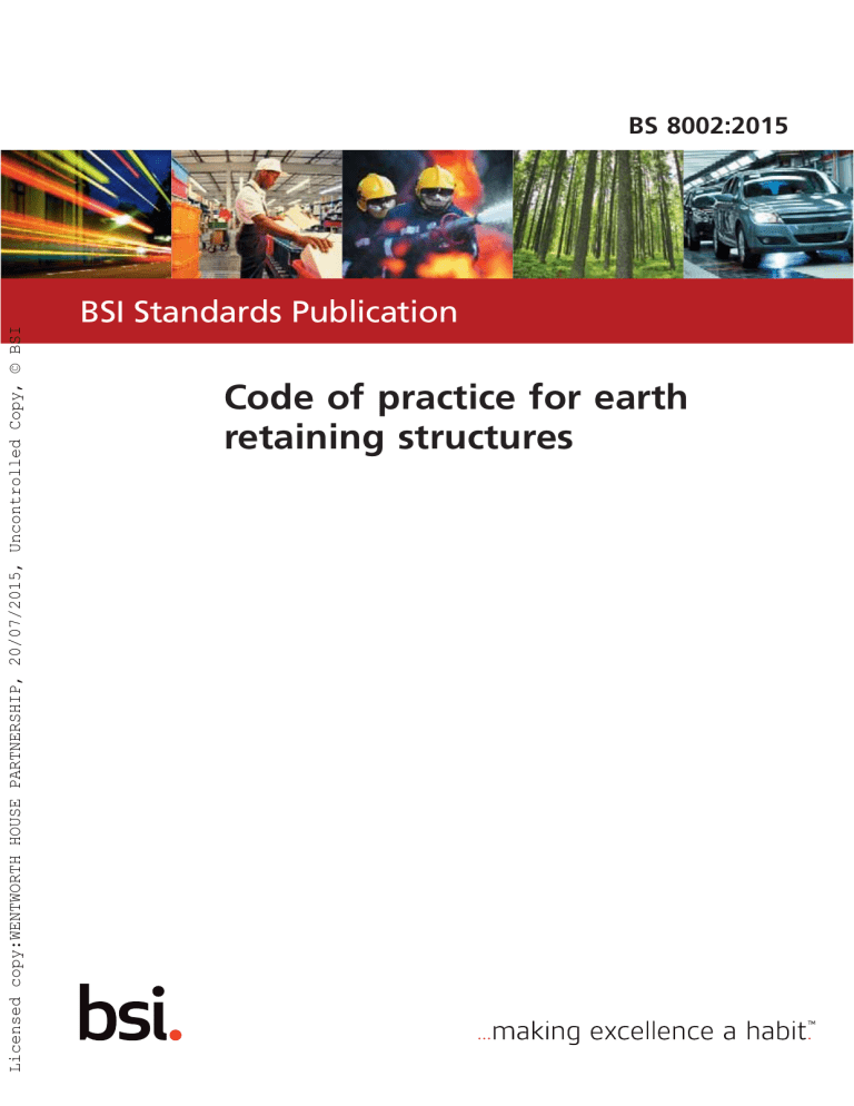 BS 8002:2015 Code of Practice for Earth Retaining Structures Design