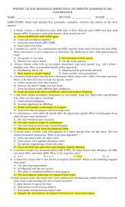 Non-Mendelian Inheritance Pretest: Incomplete & Codominance