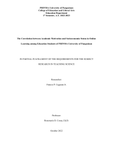 Academic Motivation & Socioeconomic Status in Online Learning