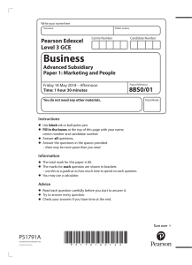 Business AS Level Exam: Marketing & People (2018)