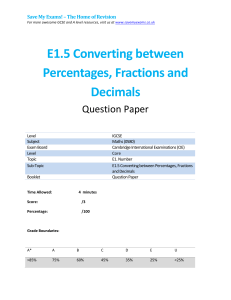 Percentages, Fractions, Decimals Conversion IGCSE Question