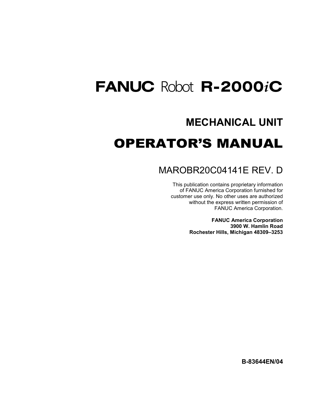 FANUC Robot R-2000iC Operator's Manual