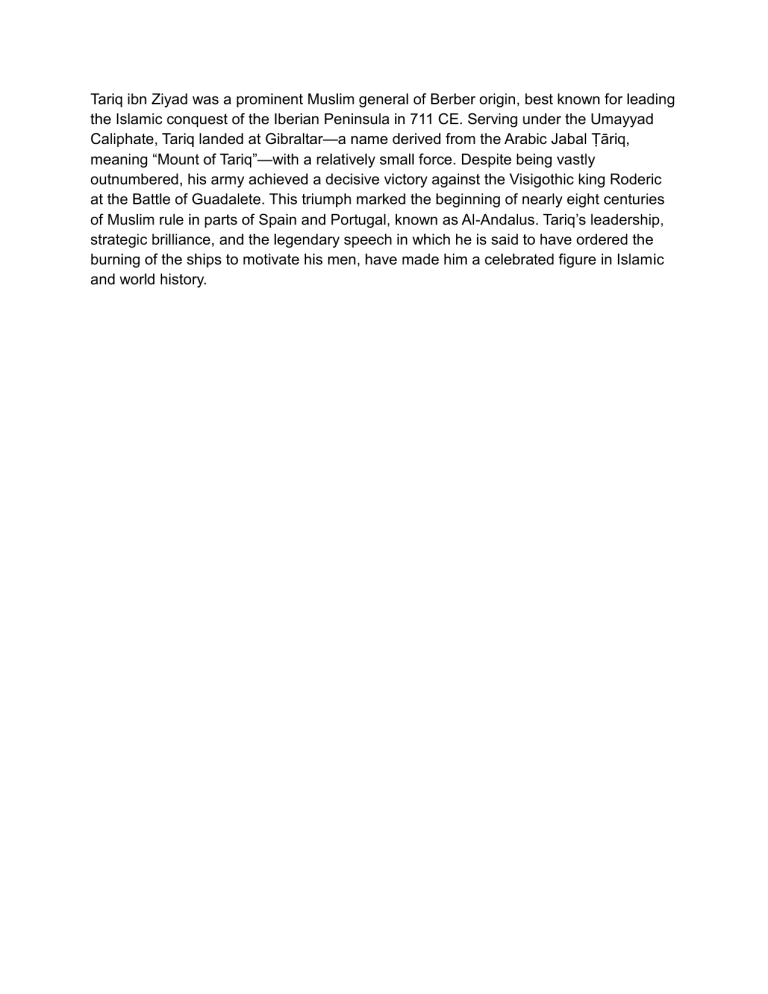Tariq ibn ziyad islamic conquest of iberian peninsula