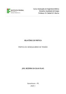 Relat&oacute;rio de Pr&aacute;tica: Desequil&iacute;brio de Tens&atilde;o - Eng. El&eacute;trica