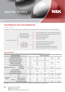 Toler&acirc;ncia dos Rolamentos - Boletim T&eacute;cnico NSK