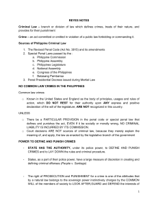 Philippine Criminal Law: Reyes Notes - Key Concepts
