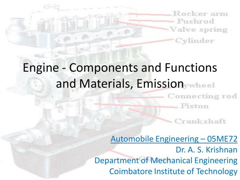 Engine Components, Materials & Emission Control Presentation