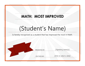 Math Most Improved Student Certificate Template