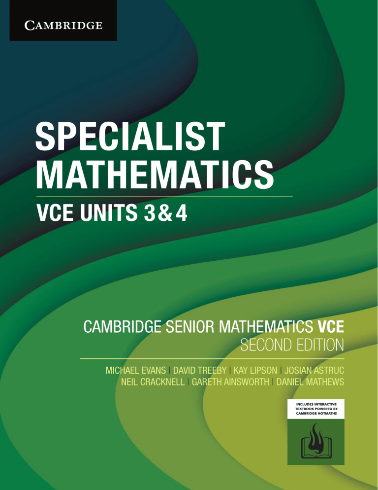 Speciliast Math Specialist Mathematics VCE Units 3 & 4 Textbook - Cambridge 2023