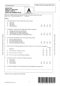 HKDSE 2021 English Language Paper 1 Part A Question-Answer Book