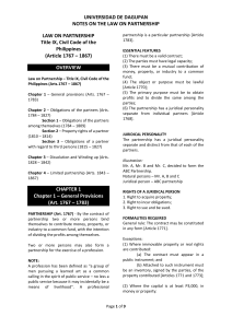 Law on Partnership Notes - Philippines Civil Code