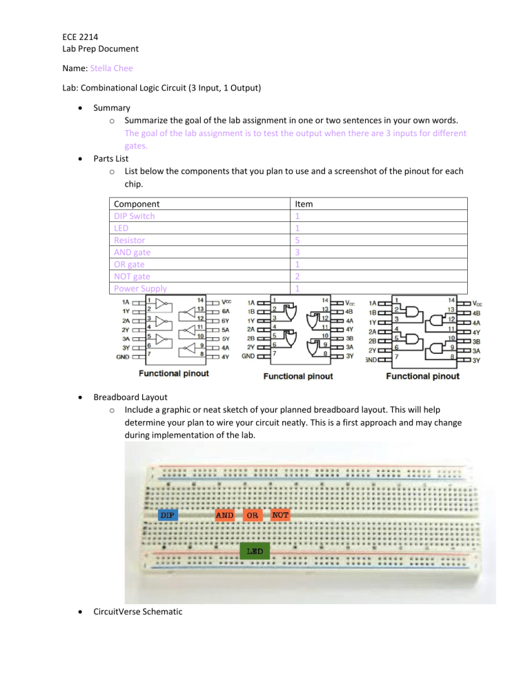 Combinational Logic Circuit Lab Prep: 3 Input, 1 Output